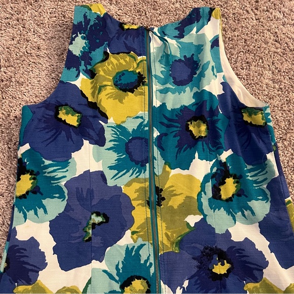 {Loft} Blue and Green Floral Sleeveless Shift Dress - Picture 10 of 10
